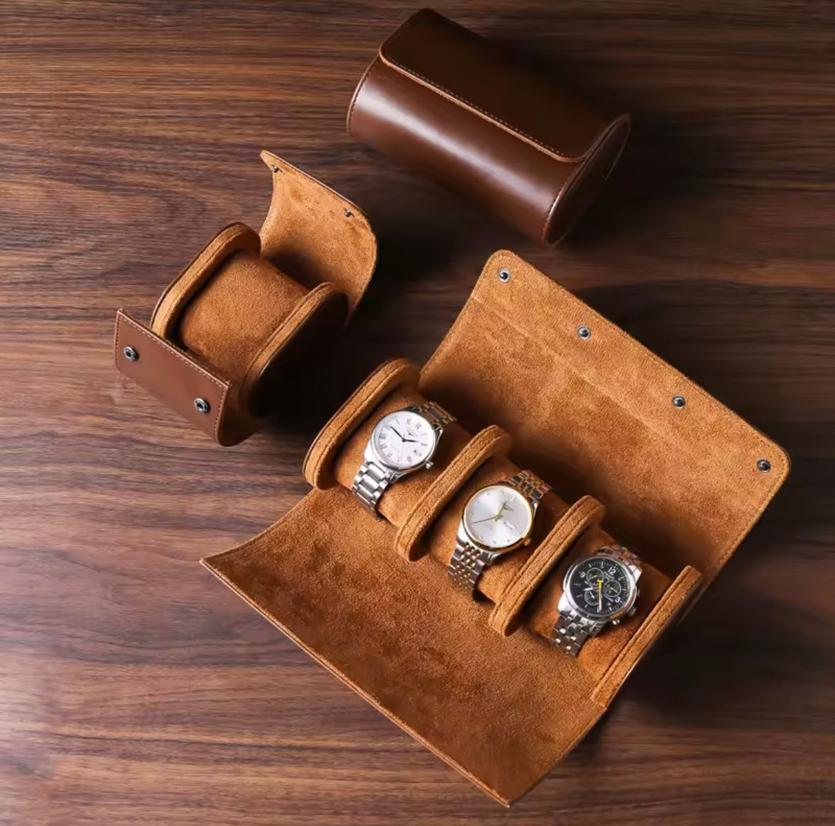 Étui de Voyage en Cuir pour 1, 2 ou 3 Montres – Pochette Luxe avec Intérieur Suédine