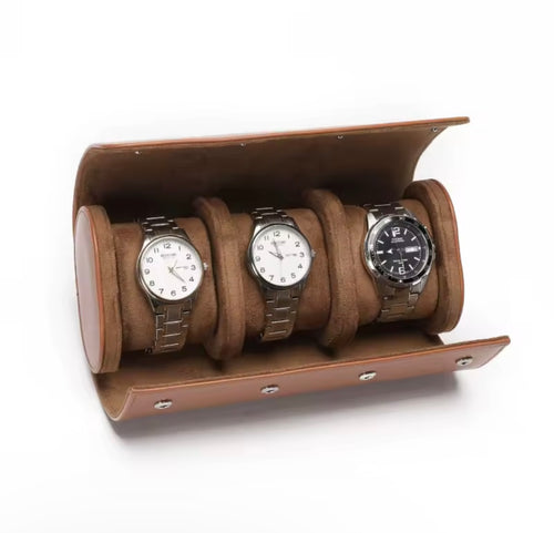 Étui de Voyage en Cuir pour 1, 2 ou 3 Montres – Pochette Luxe avec Intérieur Suédine